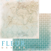 Лист двусторон. бумаги от FLEUR design Карта Лагуна, 30х30, пл. 190 гр, FD1005406